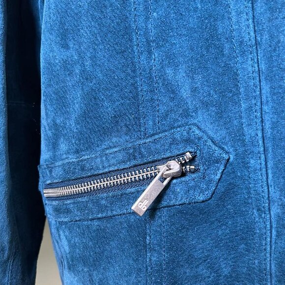 Dennis Basso Vintage Teal Suede Moto Jacket Plus Size3X Hipster Biker Style  For - Picture 4 of 8